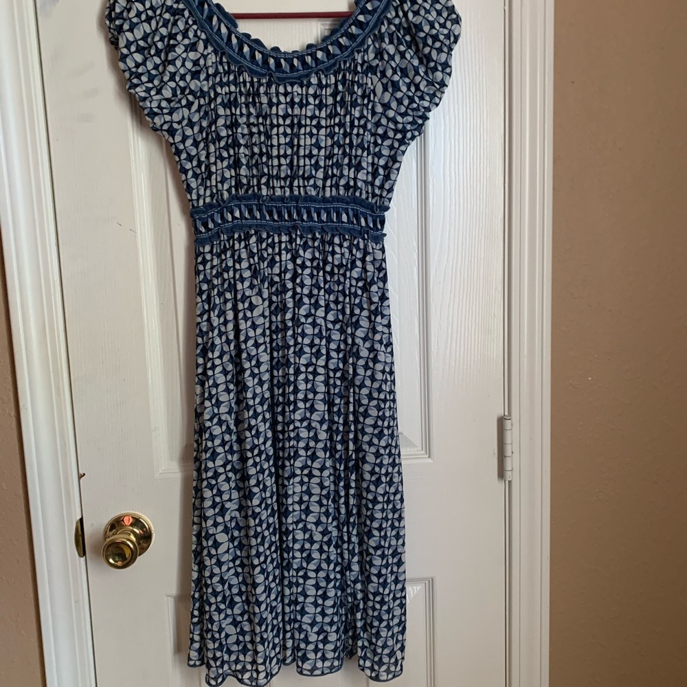 Off the shoulder blue white flowy dress